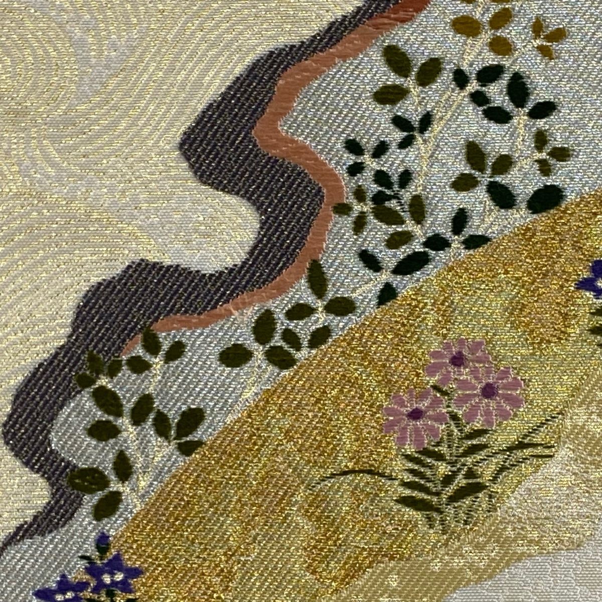 袋帯 秀品 道長取り 月 金銀糸 箔 ベージュ 六通 正絹