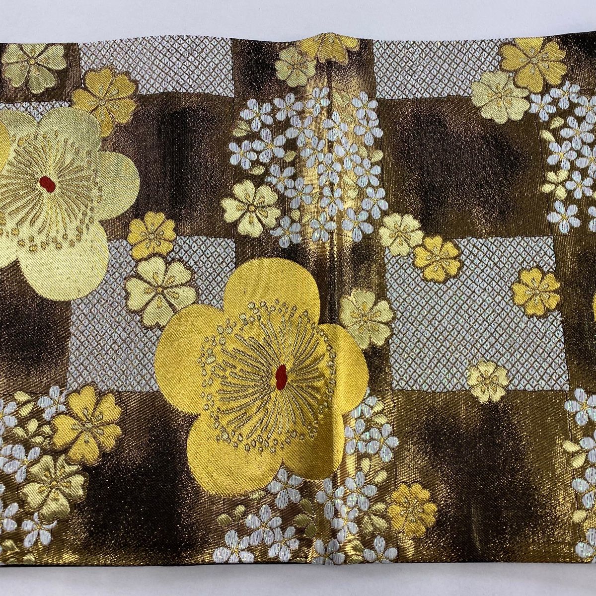  袋帯 秀品 振袖向き 梅 桜 金糸 箔 金茶 六通 正絹 袋帯 帯