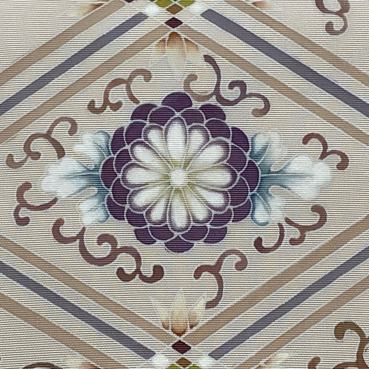 名古屋帯 秀品 塩瀬 格天井 花唐草 薄ピンク 正絹