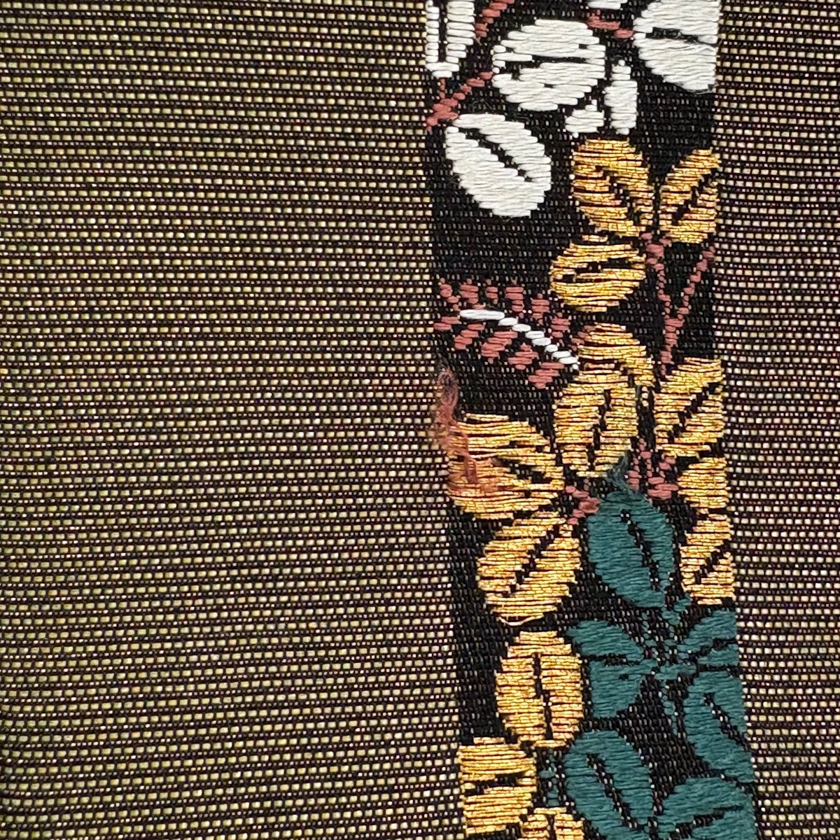  袋帯 縞 萩 箔 金糸 灰緑 六通 正絹 袋帯 帯