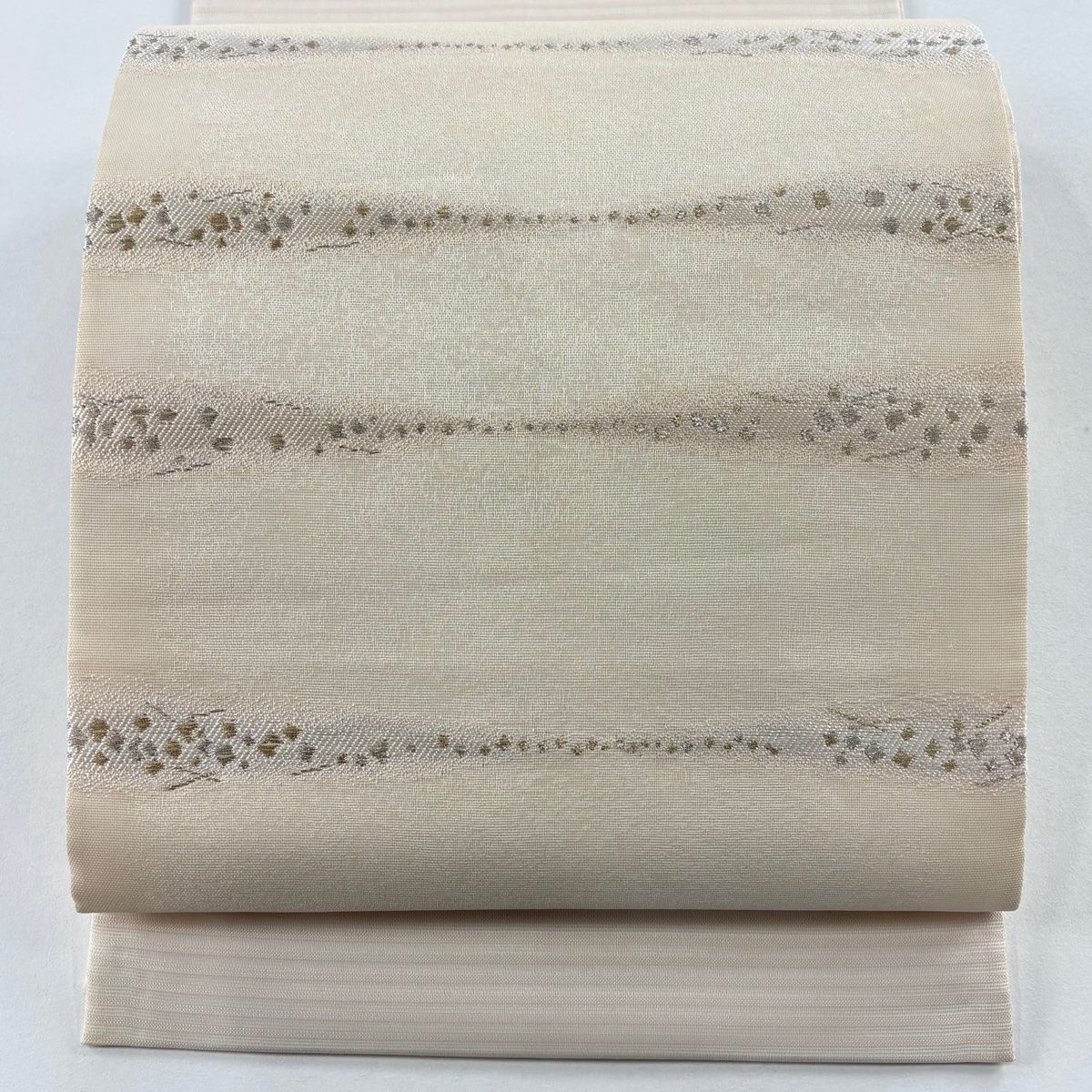 袋帯 落款 夏帯 絽 吹き寄せ 金銀糸 ピンクベージュ お太鼓柄 正絹