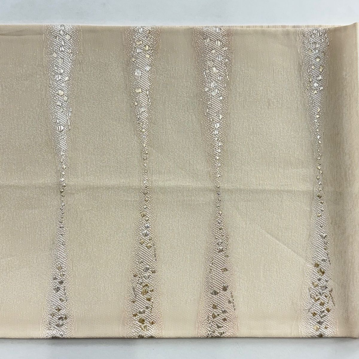  袋帯 落款 夏帯 絽 吹き寄せ 金銀糸 ピンクベージュ お太鼓柄 正絹 袋帯 帯