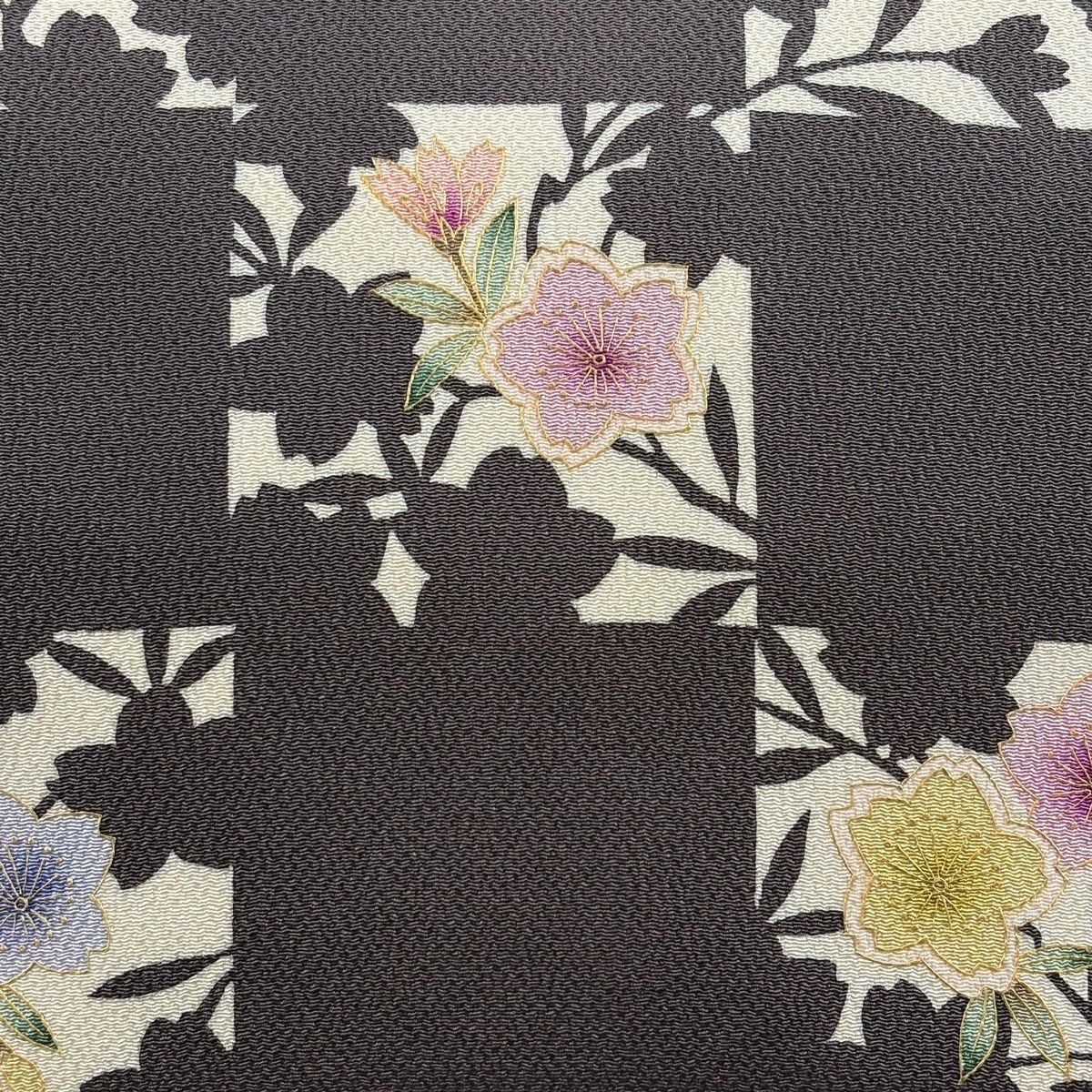 名古屋帯 桜 シルエット 金彩 茶紫 正絹