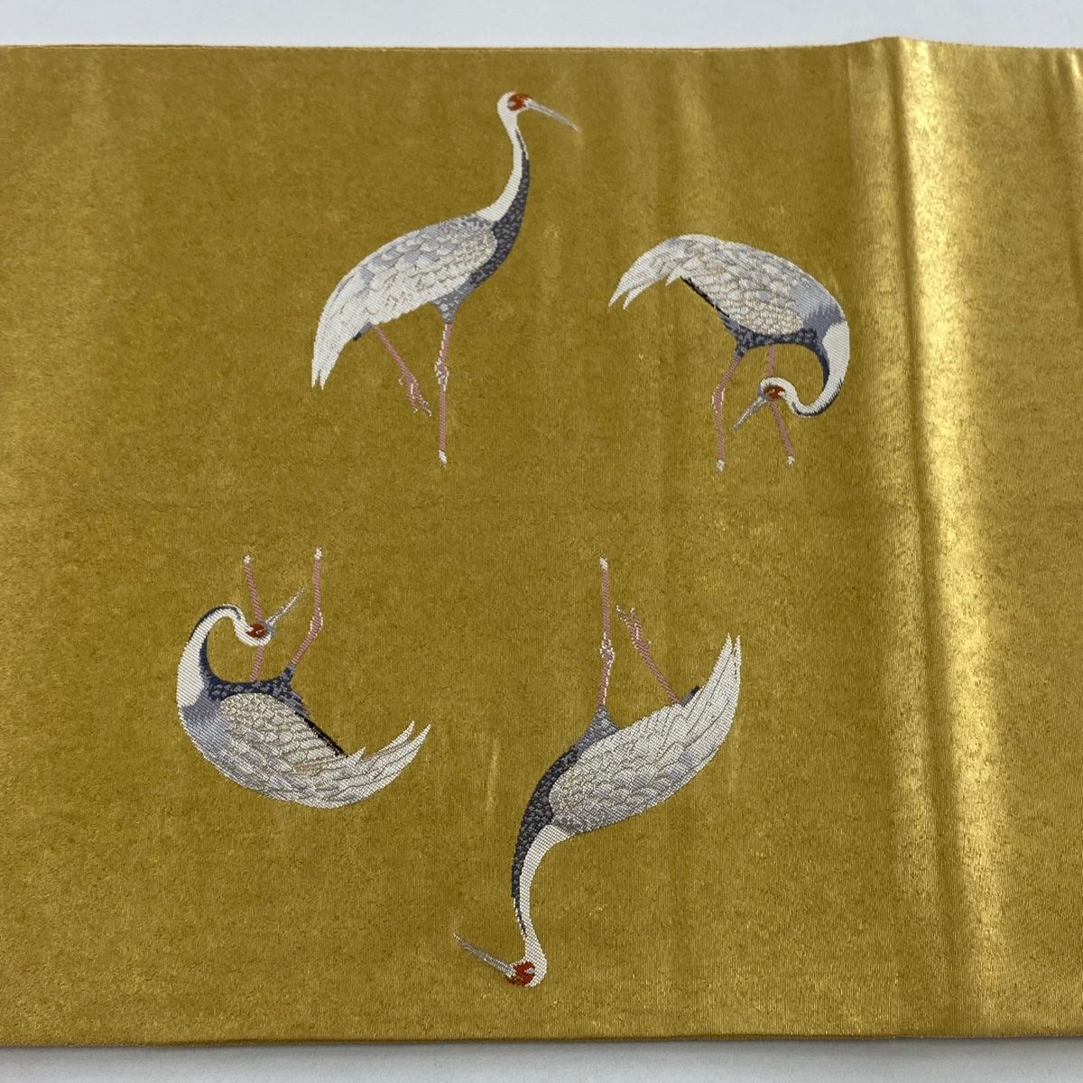  袋帯 落款 鶴 箔 金糸 金色 お太鼓柄 正絹 袋帯 帯