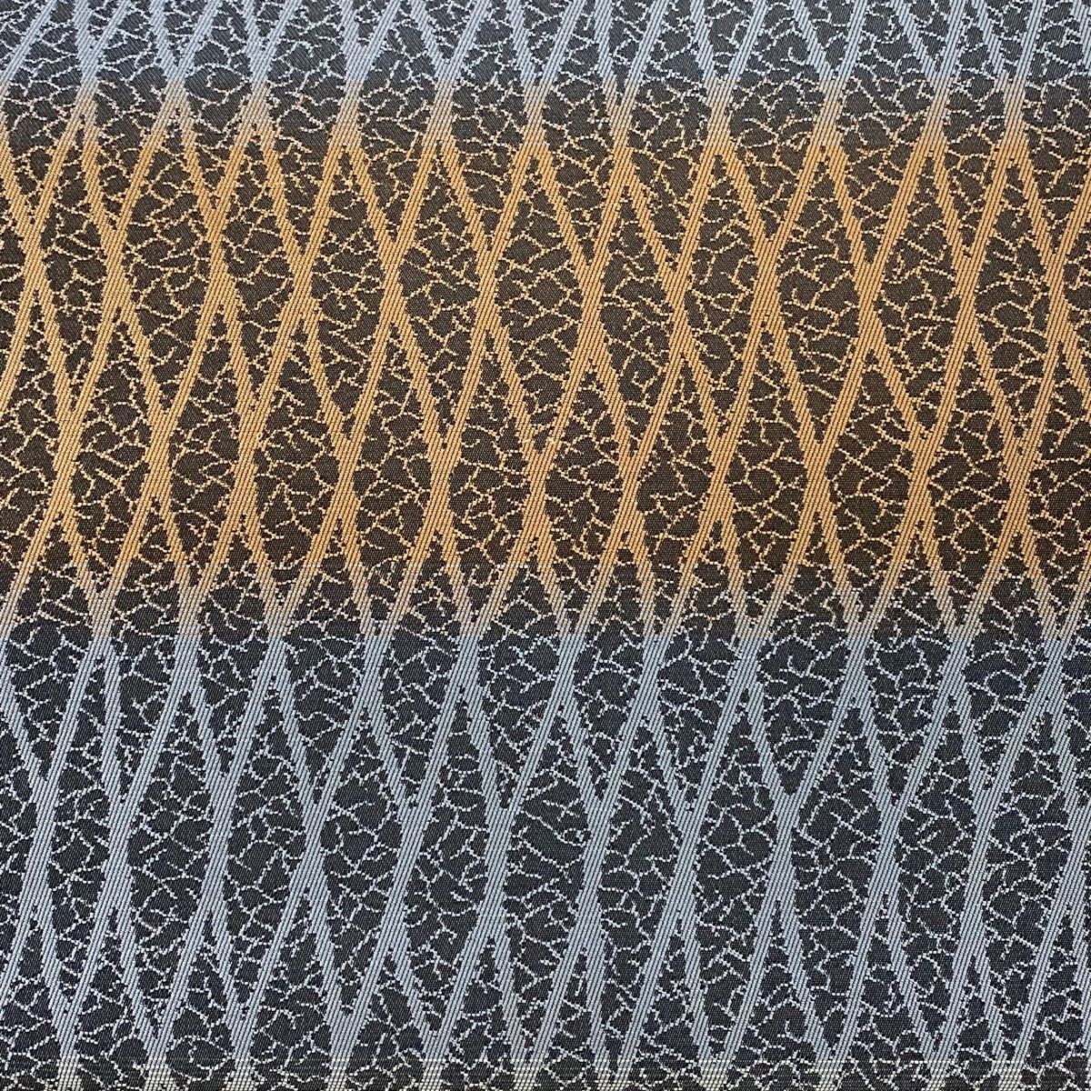 袋帯 幾何学模様 段縞 青灰色 全通 正絹