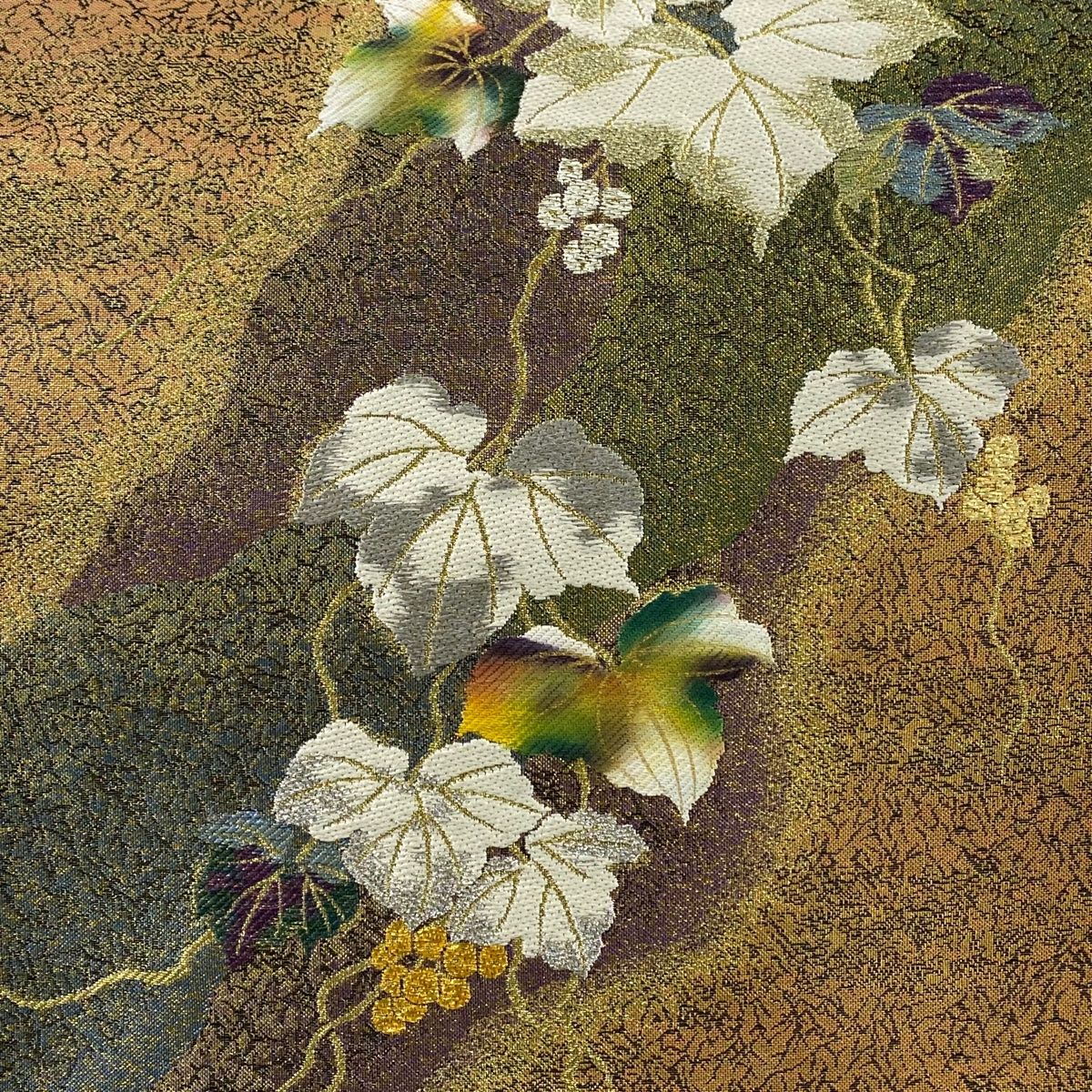 袋帯 やまと 葡萄 道長取り 金銀糸 箔 金色 お太鼓柄 正絹