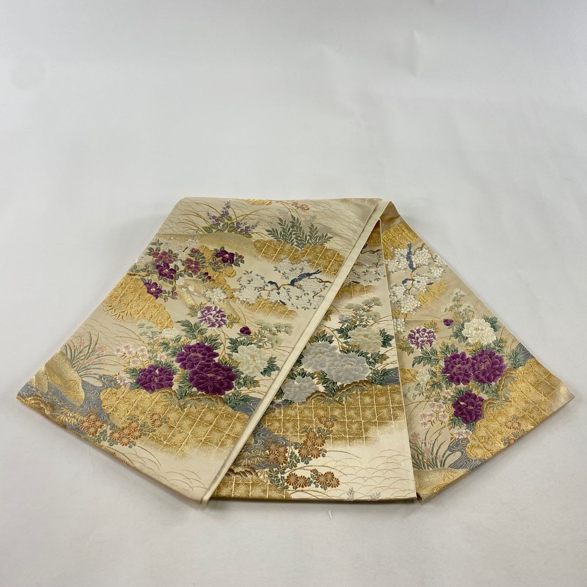 刺繍 袋帯 お太鼓柄 金糸 正絹 袋帯 美品 逸品 落款 渡文 金銀糸 金彩 山吹茶色 お太鼓柄 正絹 ☆