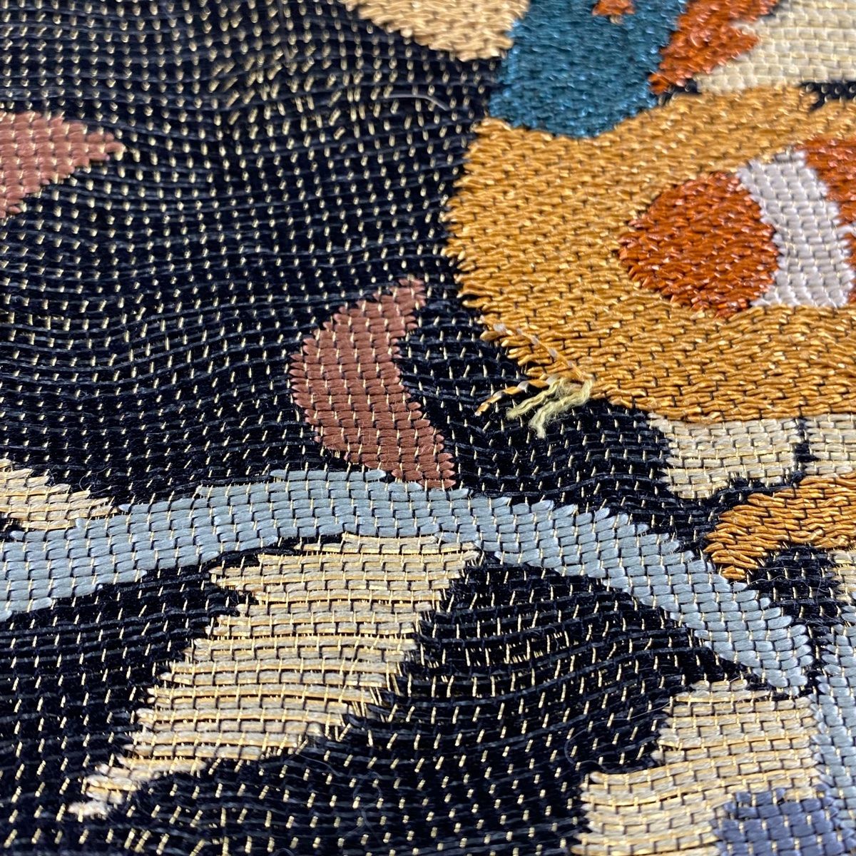  袋帯 落款 花鳥 花唐草 箔 深緑 六通 正絹 袋帯 帯