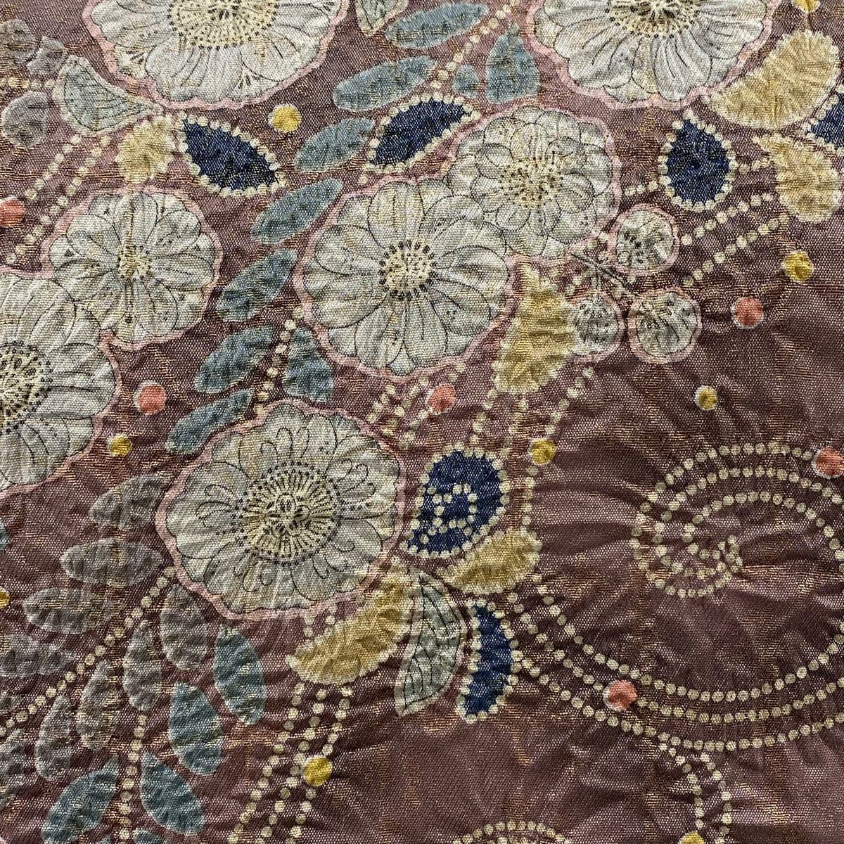 袋帯 辻が花 箔 灰紫 お太鼓柄 正絹