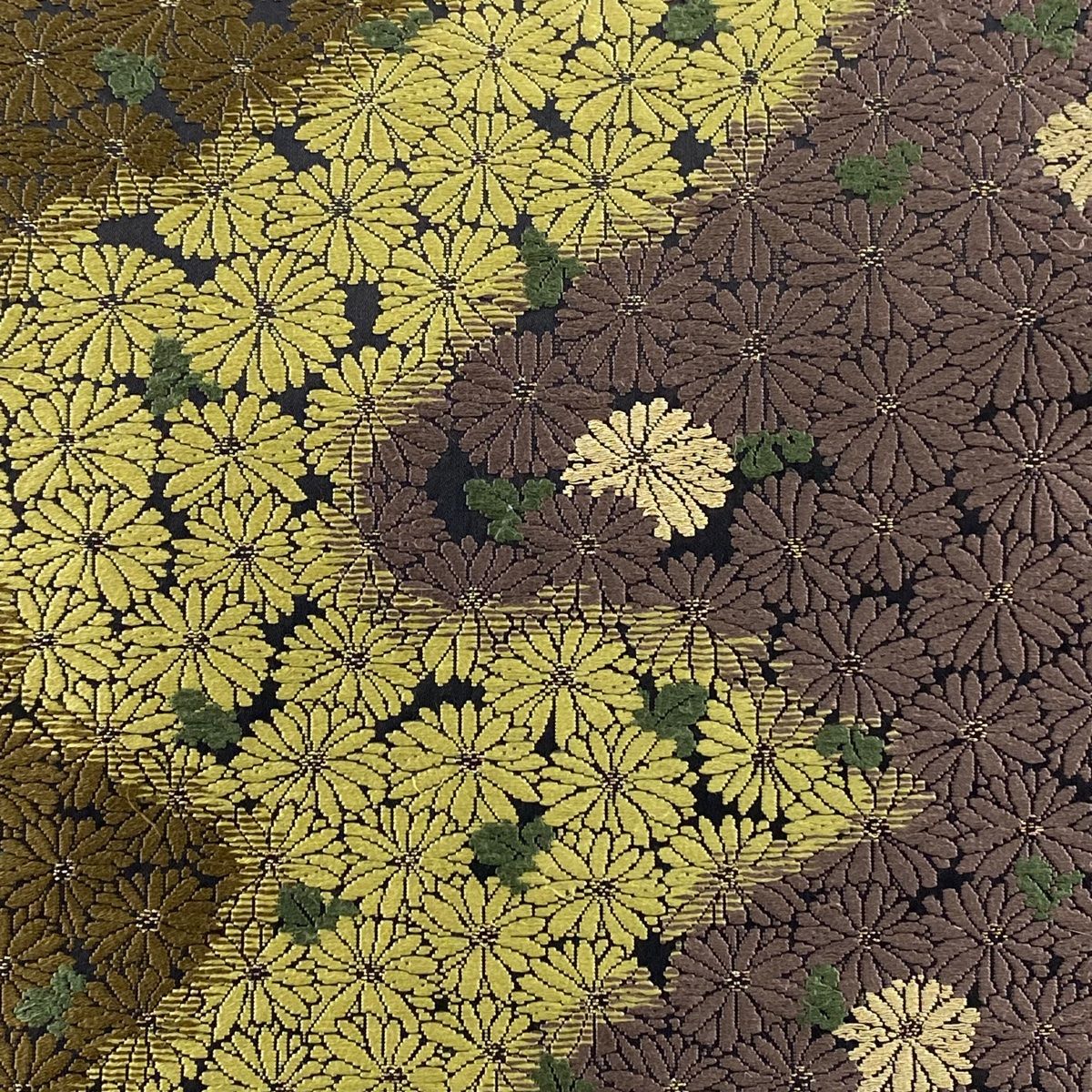 袋帯 草木染 天然糸ムガ 菊 金糸 黒 六通 正絹