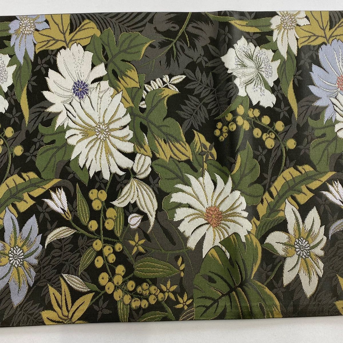  袋帯 二代目清次郎 落款 草花 実 灰緑 六通 正絹 袋帯 帯