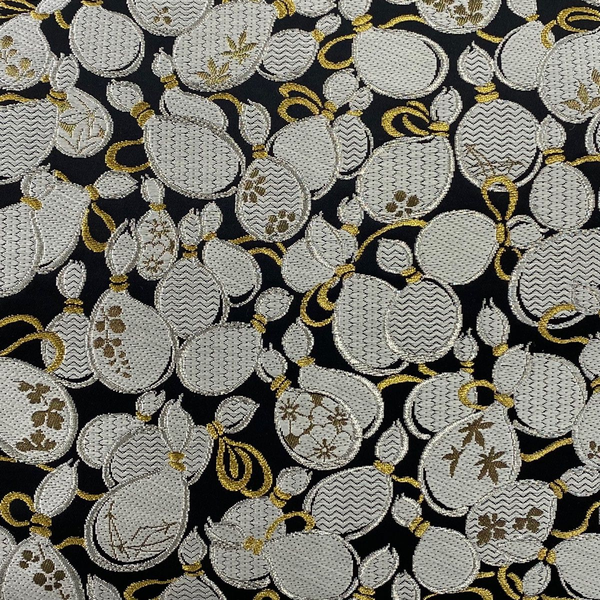 袋帯 瓢箪 桜楓 金銀糸 箔 黒 全通 正絹