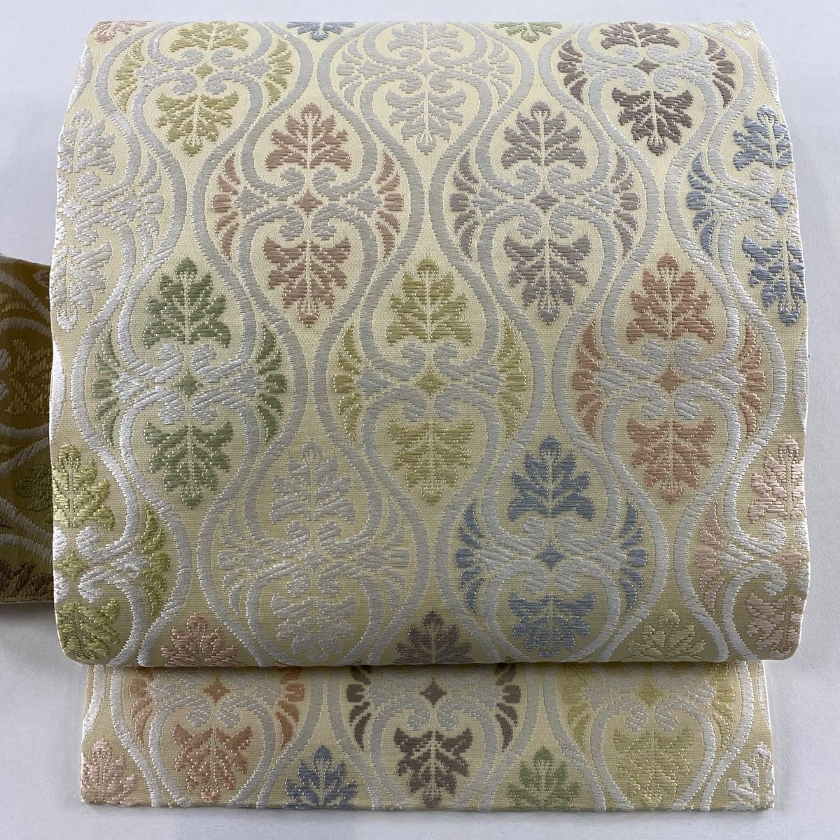 名古屋帯 立涌 花 唐織 ベージュ 正絹