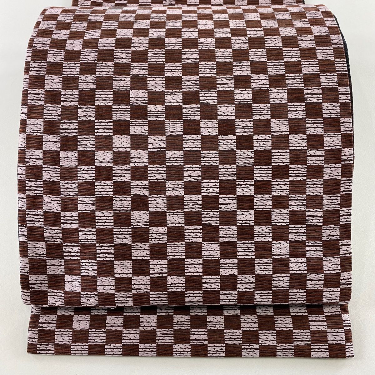 袋帯 市松模様 小豆色 全通 正絹