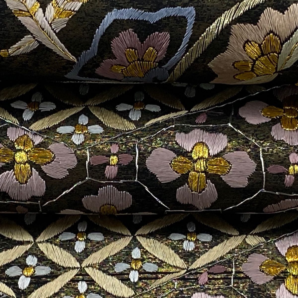  袋帯 華文 宝尽くし 金銀糸 箔 黒 六通 正絹 袋帯 帯