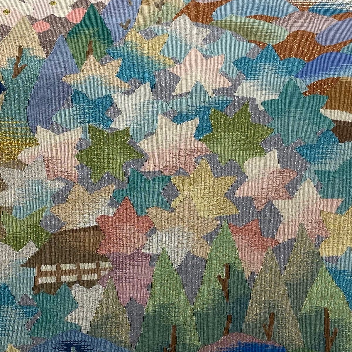 袋帯 樹木 霞 金銀糸 灰紫 お太鼓柄 正絹