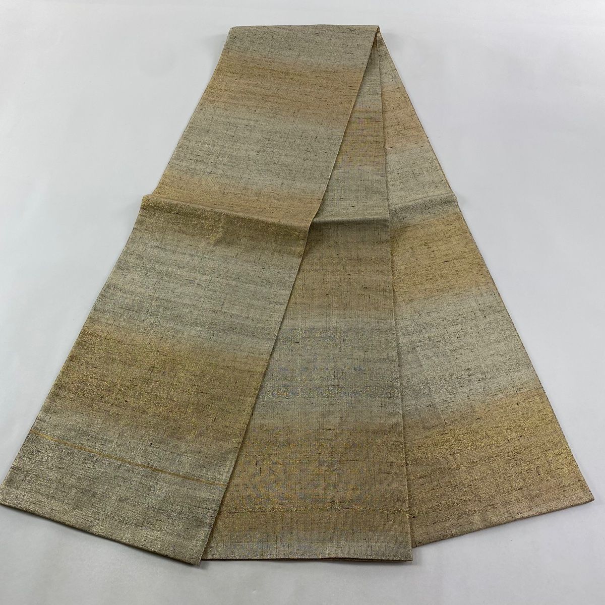  袋帯 桝屋高尾 落款 段ぼかし 金銀糸 金色 全通 正絹 袋帯 帯