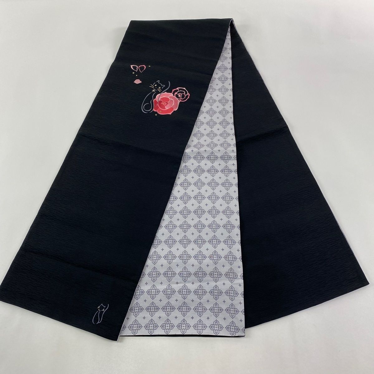  袋名古屋帯 想屋 猫 金糸 黒 正絹 名古屋帯 帯