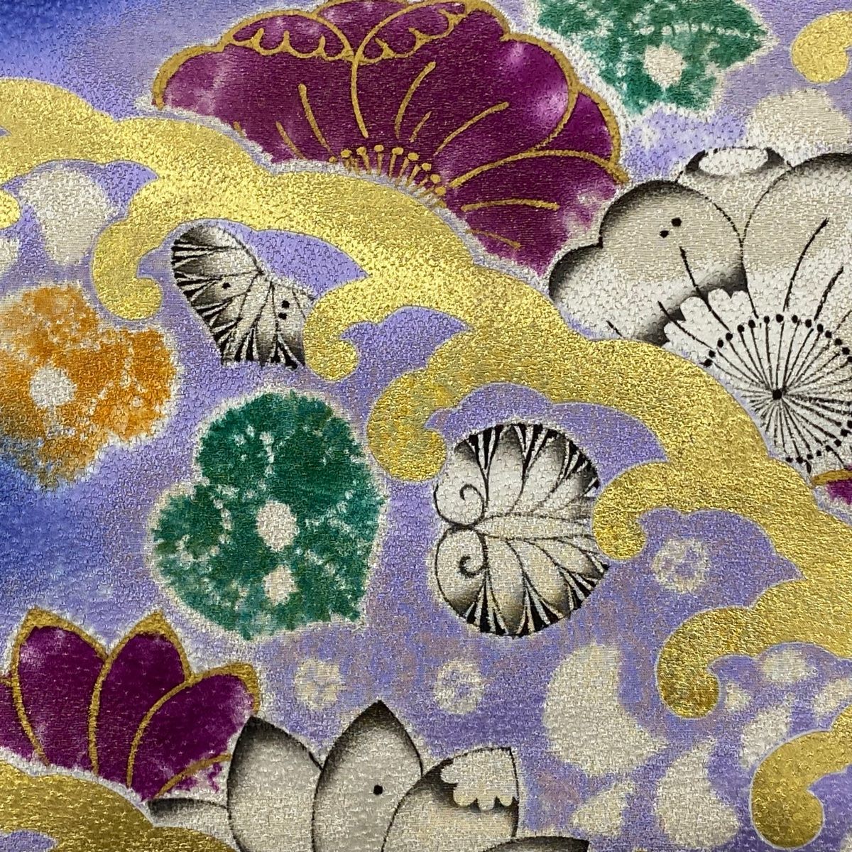 袋帯 辻が花 波 金通し 金彩 青紫 お太鼓柄 正絹