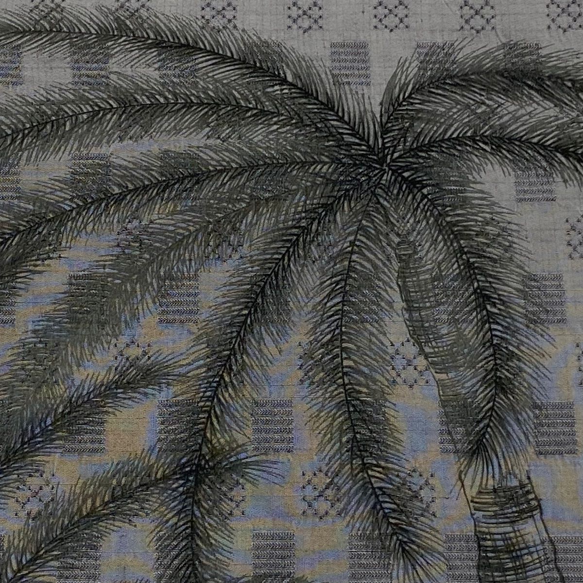 袋帯 紬地 椰子 変わり市松 花織 灰色 お太鼓柄 正絹