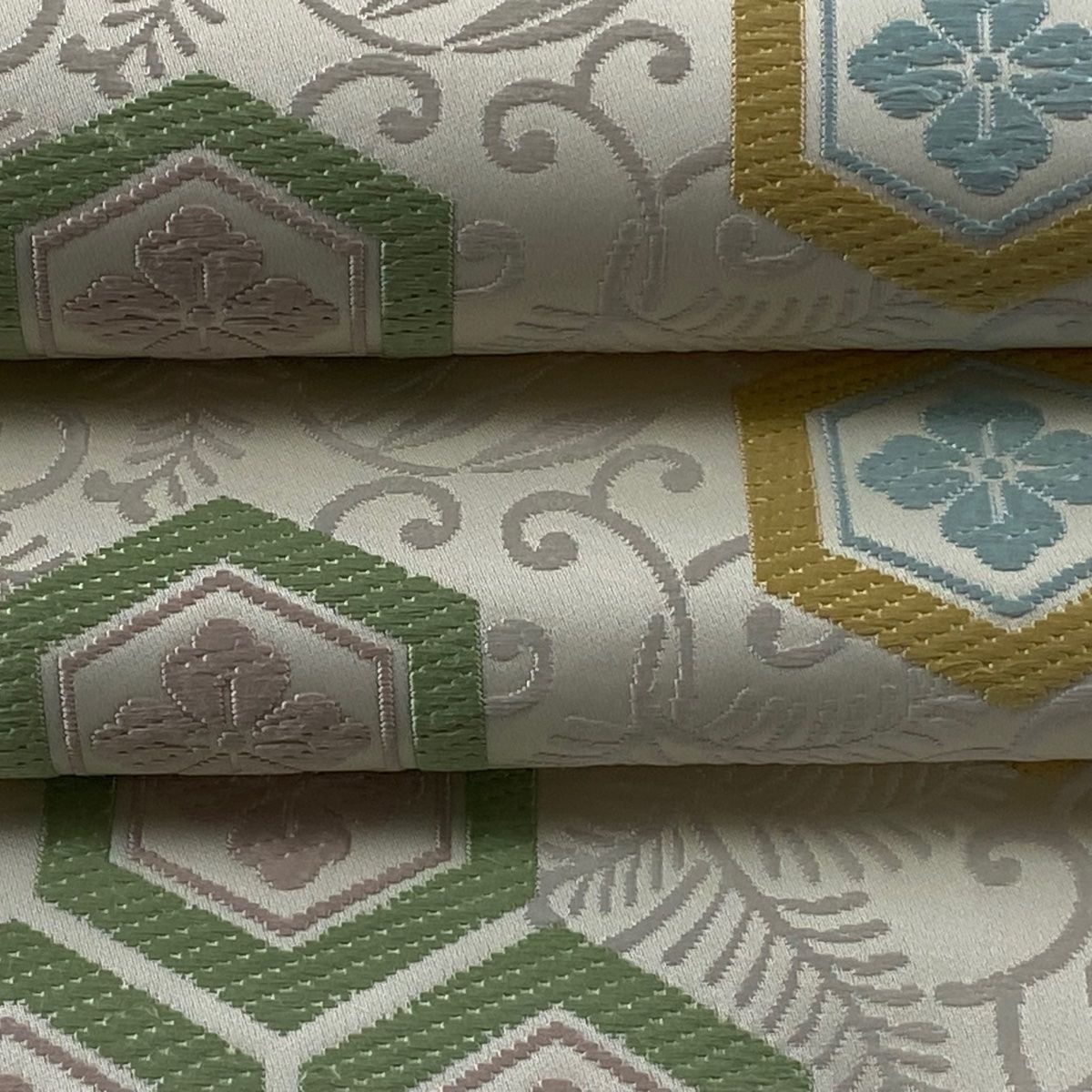  袋帯 亀甲 花 唐織 クリーム 六通 正絹 袋帯 帯