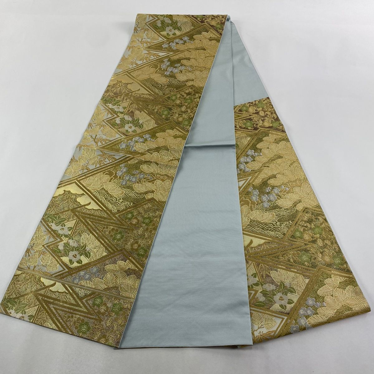  袋帯 川島織物 落款 松竹梅 椿 金銀糸 箔 金色 全通 正絹 袋帯 帯