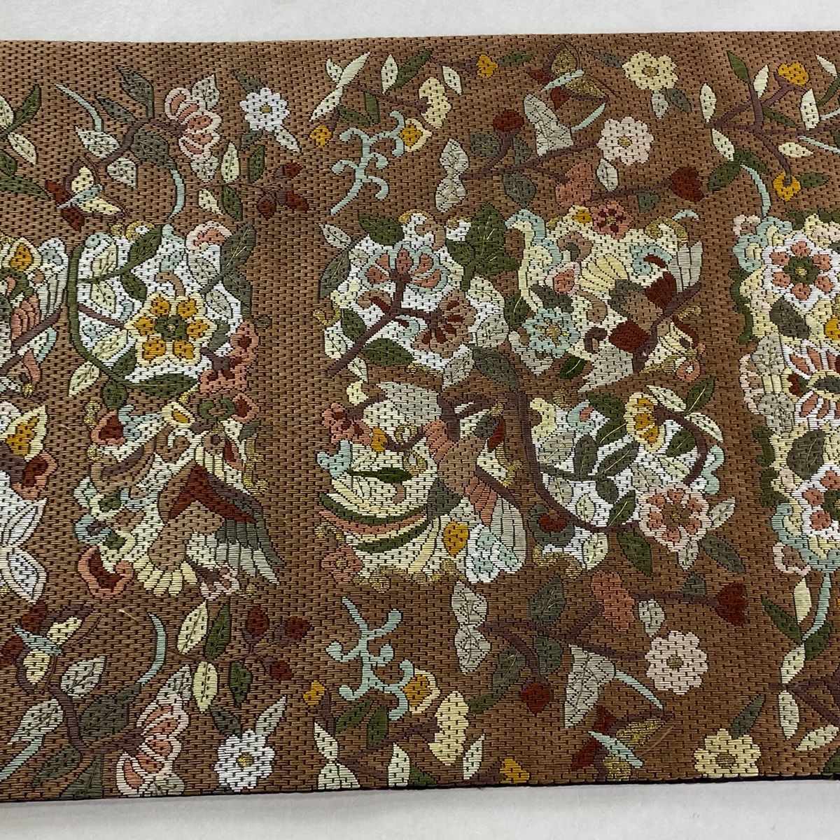 袋帯 逸品 華文 花鳥 金糸 絽刺し 茶色 全通 正絹 【中古】 - メルカリ