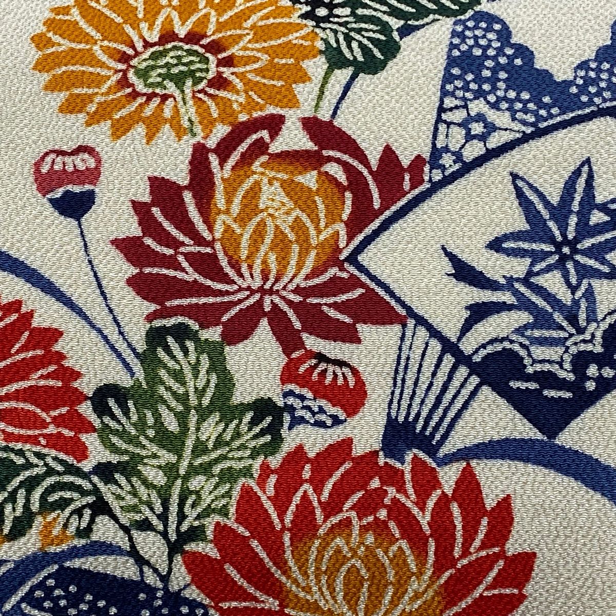 EDS-13 名古屋帯【栗山吉三郎】木賊色　花唐草文様　縮緬 EDS-13 名古屋帯【栗山吉三郎】木賊色花唐草文様縮緬