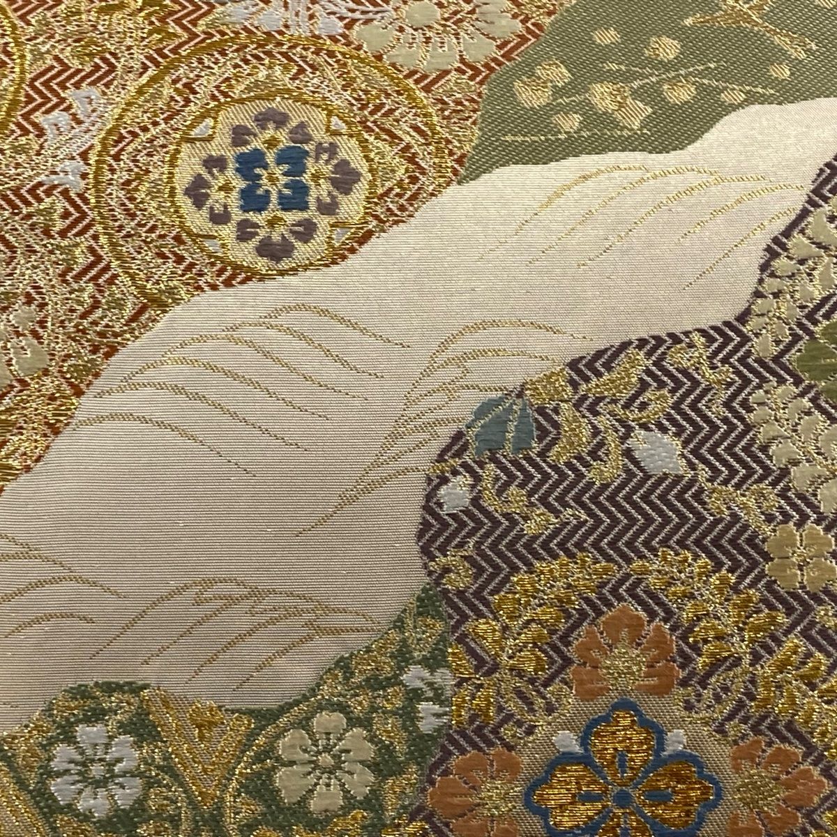 袋帯 落款 華文 道長取り 金糸 箔 金色 六通 正絹