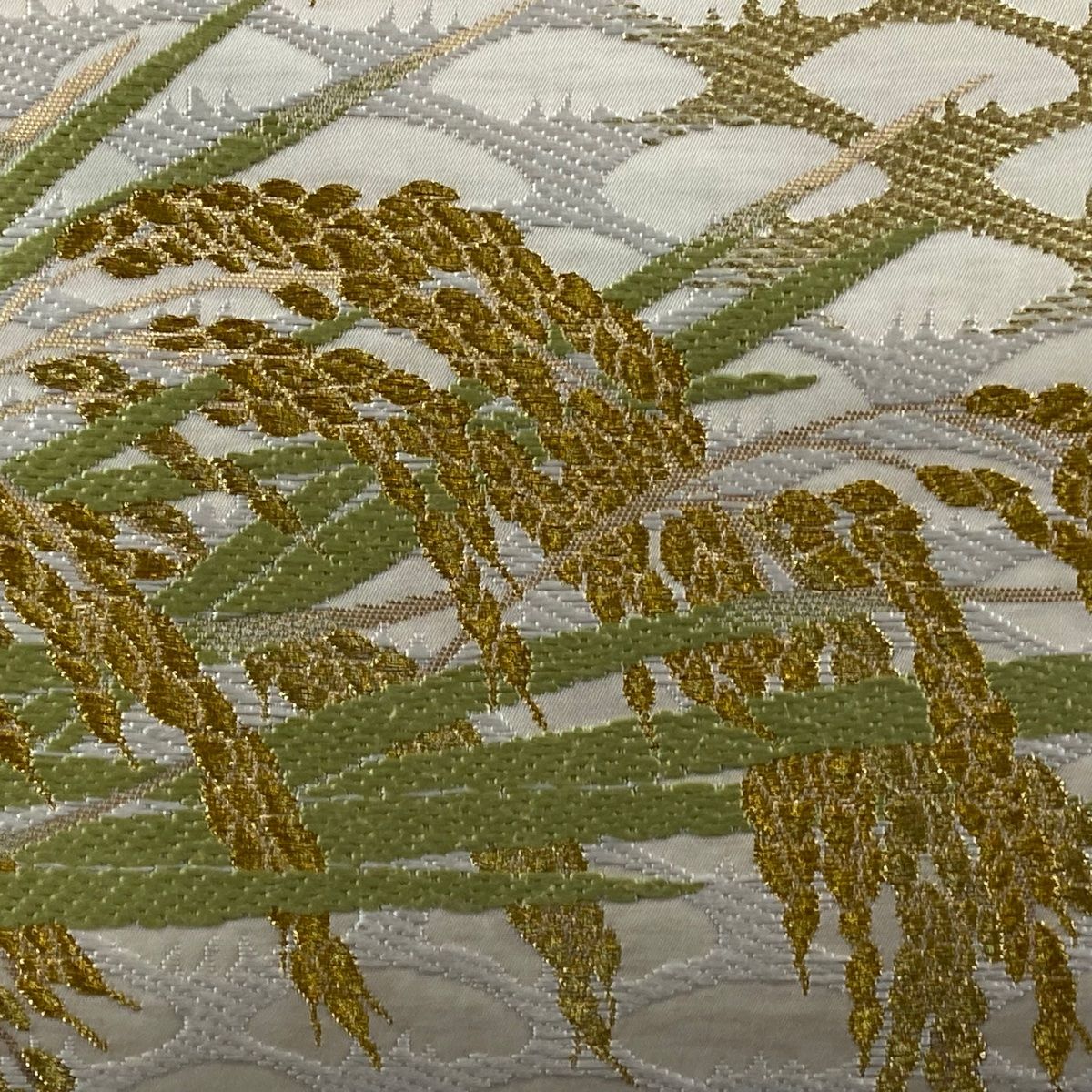 袋帯 落款 唐織司 山口正夫 早苗稲穂文 金糸 クリーム お太鼓柄 正絹