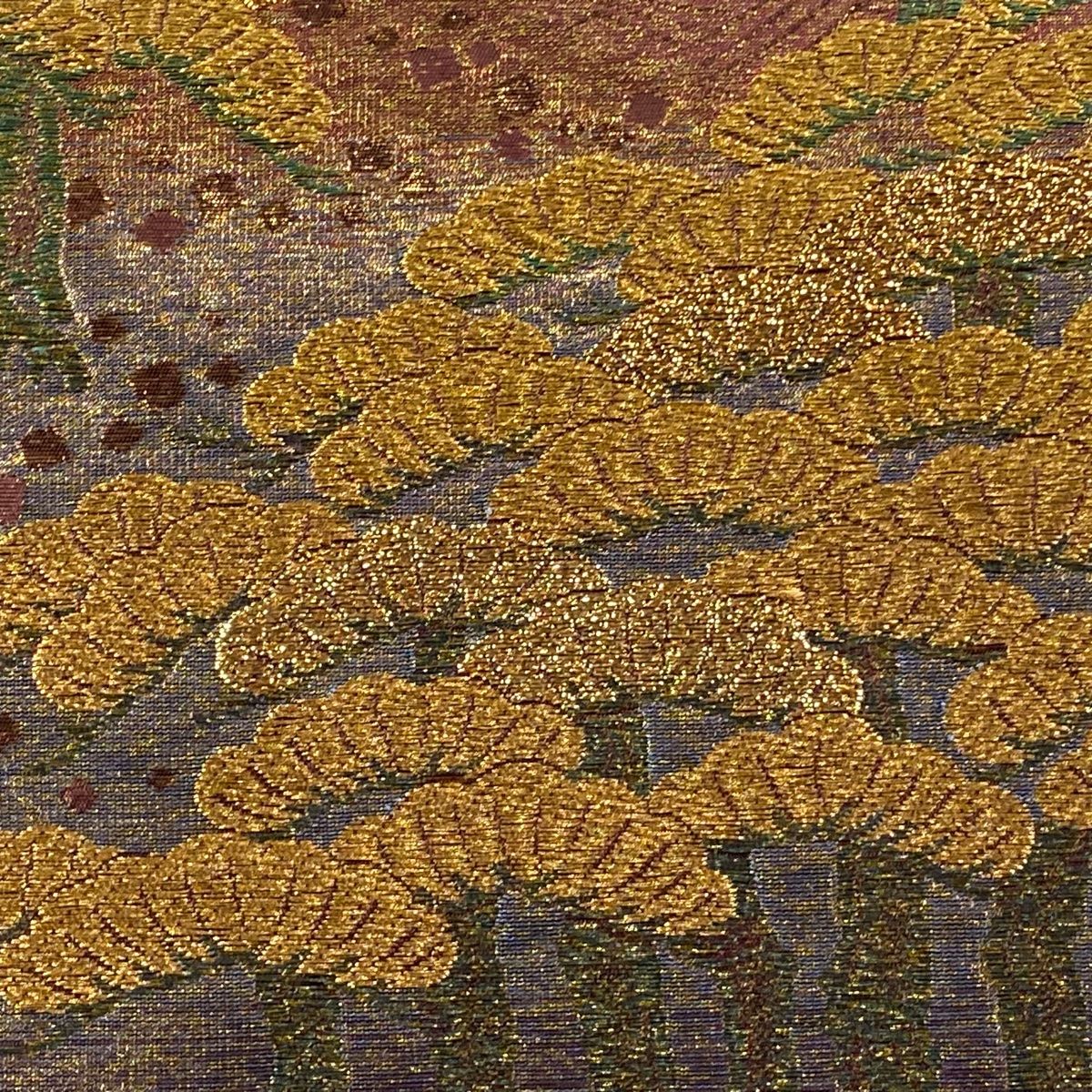 袋帯 佐波理 落款 松 波 金糸 箔 赤紫 六通 正絹