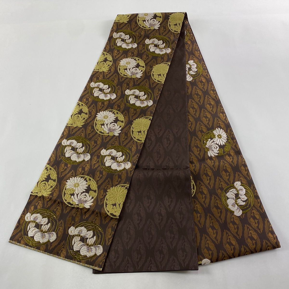 洒落袋帯 生紬 丸に鳥 染め柄 お太鼓柄 着物 正絹 T-8310 洒落袋帯 生紬 丸に鳥 染め柄 お太鼓柄 着物 正絹 T-8310