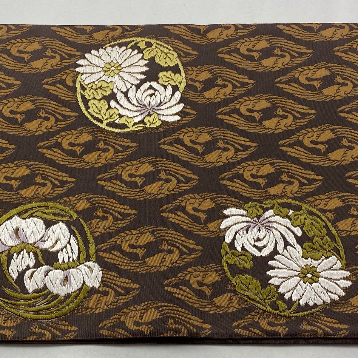 洒落袋帯 生紬 丸に鳥 染め柄 お太鼓柄 着物 正絹 T-8310 洒落袋帯 生紬 丸に鳥 染め柄 お太鼓柄 着物 正絹 T-8310