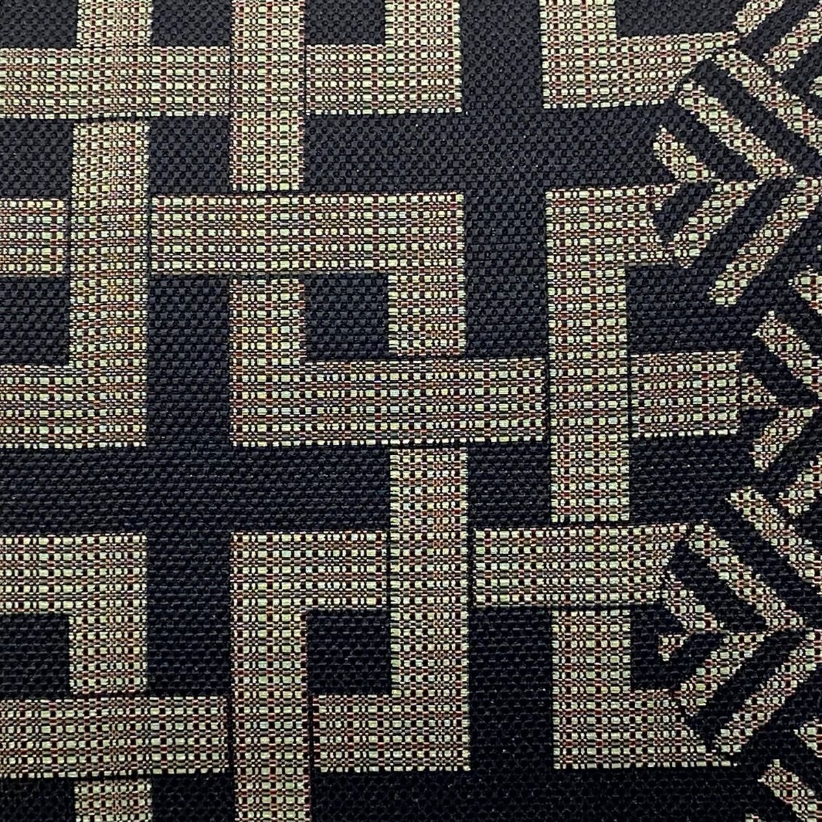 袋帯 斉藤上太郎 落款 幾何学 銀糸 黒 全通 正絹