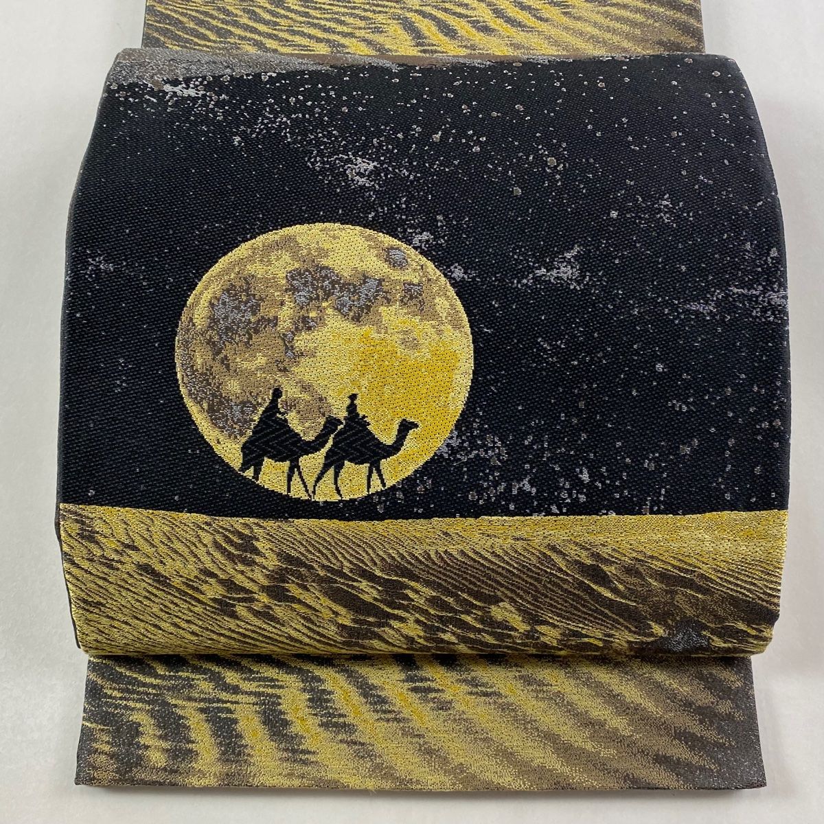 袋帯 月の沙漠 らくだ 黒 お太鼓柄 正絹