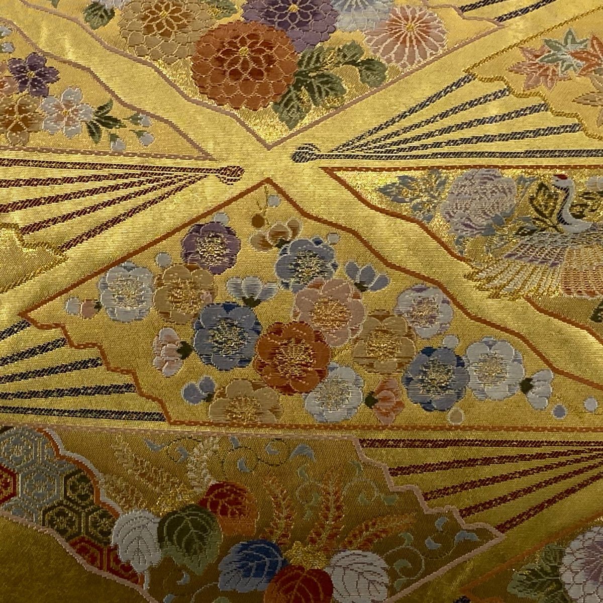 ◆着物 帯 袋帯 刺繍 金糸 草花 扇子 名古屋帯 お洒落文様 逸品 昭和④ ◇着物 帯 袋帯 刺繍 金糸 草花 扇子 名古屋帯 お洒落文様 逸品 昭和①