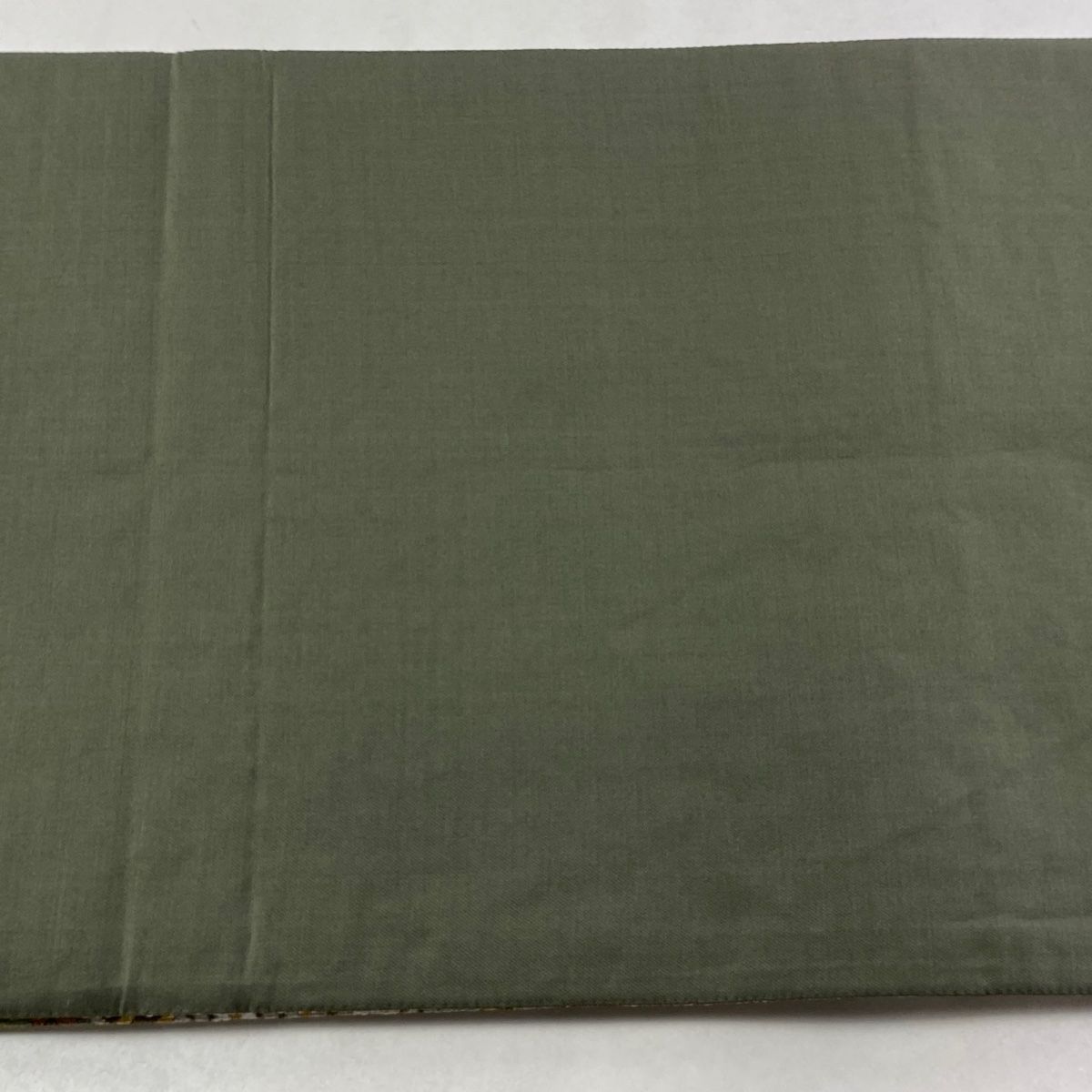  袋帯 華文 花唐草 絽刺し 箔 茶緑色 全通 正絹 袋帯 帯