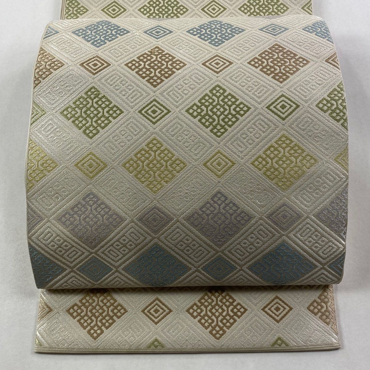 袋名古屋帯 川島織物 落款 菱 幾何学 ベージュ 正絹