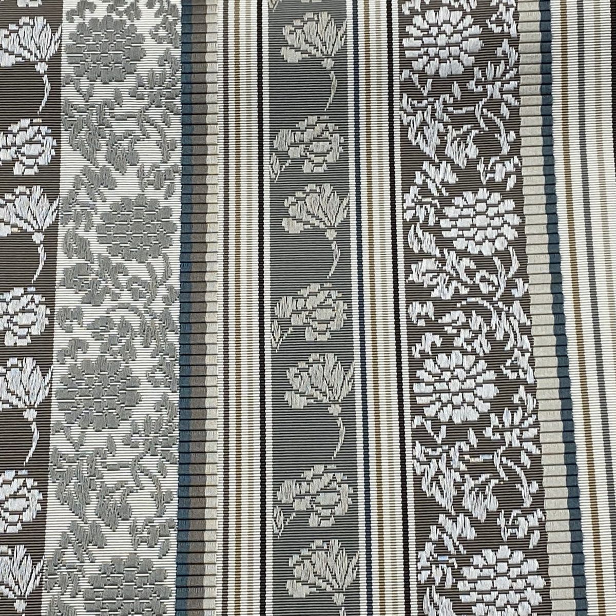 袋帯 落款 博多織 唐草間道 灰色 全通 正絹