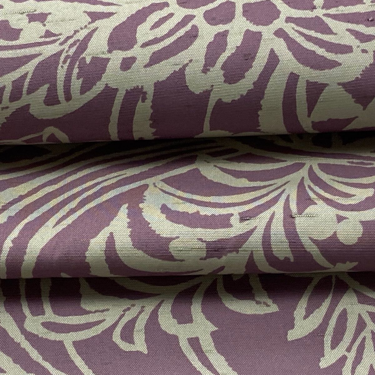  名古屋帯 落款 牛首紬地 草花 流水 薄紫 正絹 名古屋帯 帯