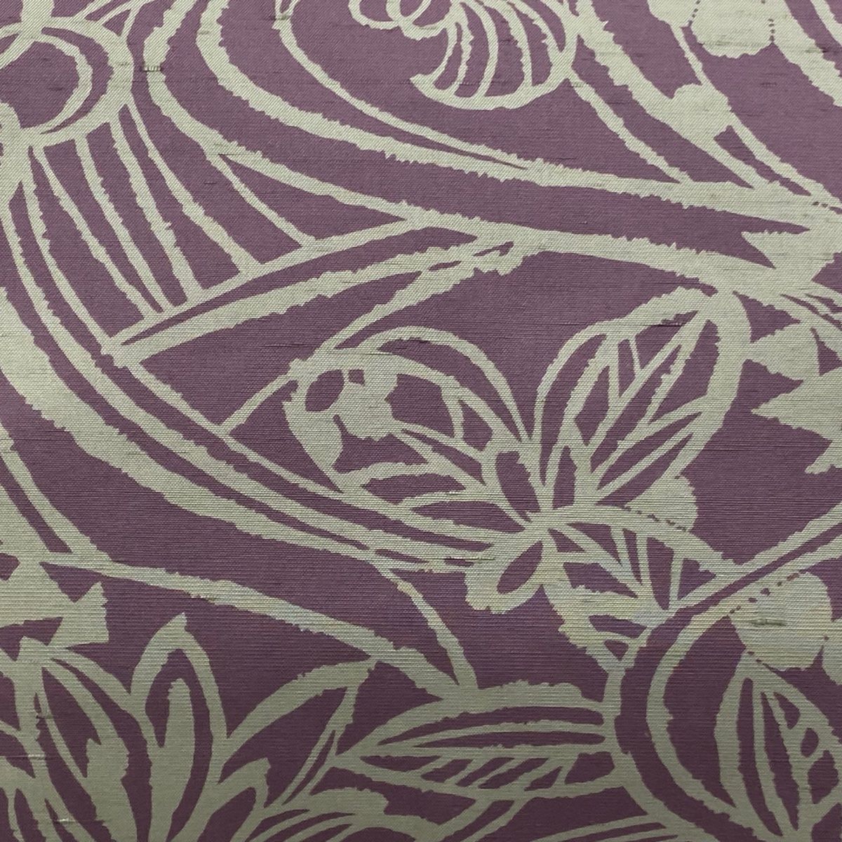 名古屋帯 落款 牛首紬地 草花 流水 薄紫 正絹