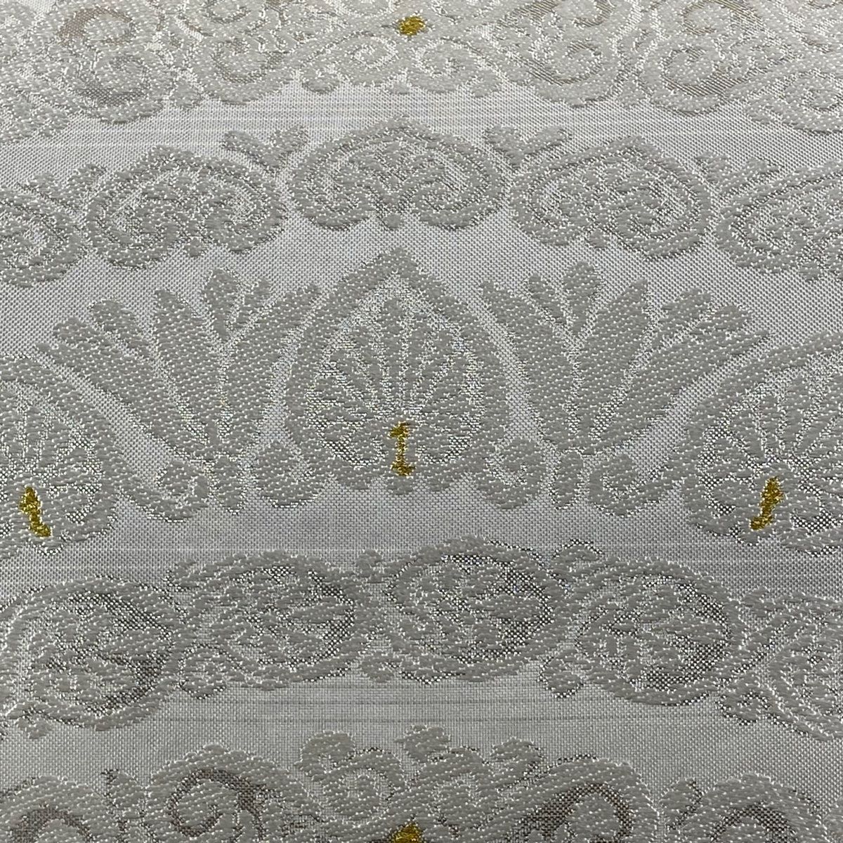 袋帯 洛陽織物 落款 水麗 草花 箔 金糸 灰色 六通 正絹