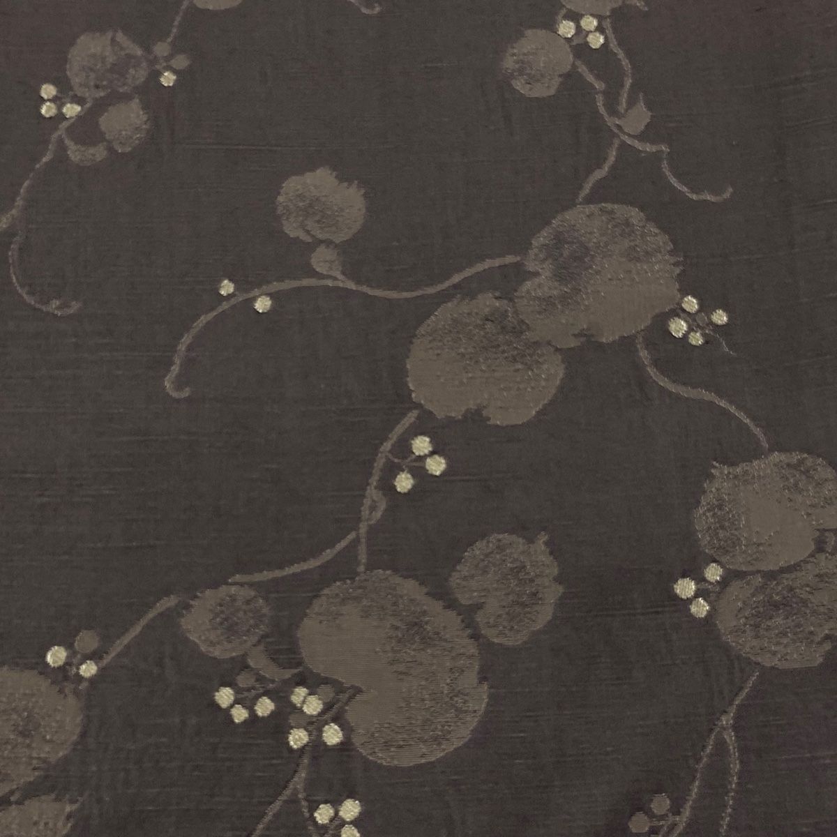 袋帯 加納幸 落款 紬地 葉と実 金糸 焦茶色 全通 正絹