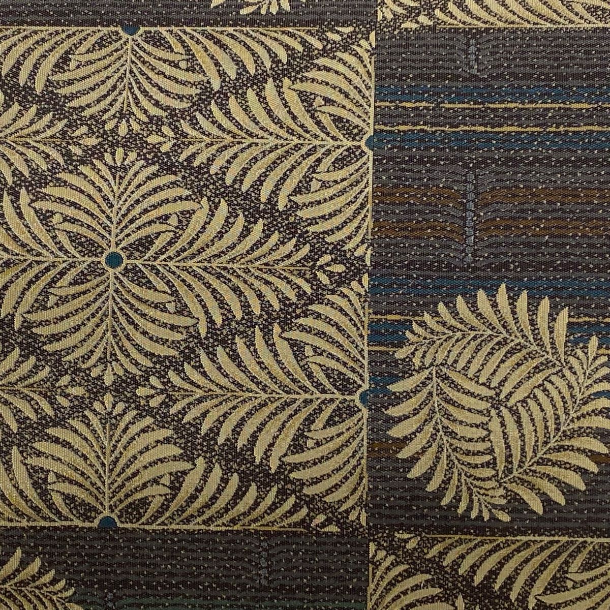 袋帯 となみ織物 落款 里お紹巴 若松菱 幾何学模様 灰紫 六通 正絹