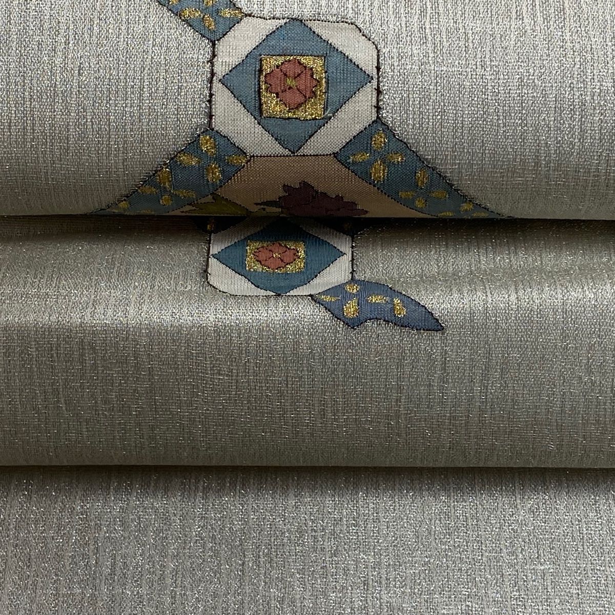  袋帯 夏帯 秋草 枝梅 金銀糸 銀色 お太鼓柄 正絹 袋帯 帯