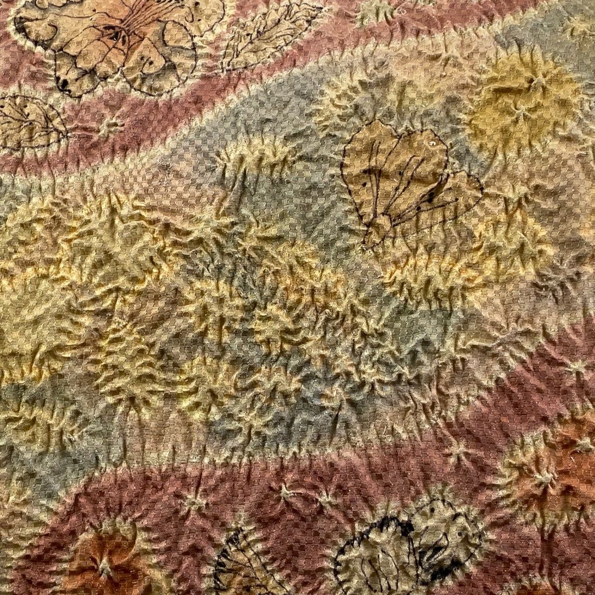 袋帯 落款 草花 絞り 銀糸 ピンク お太鼓柄 正絹