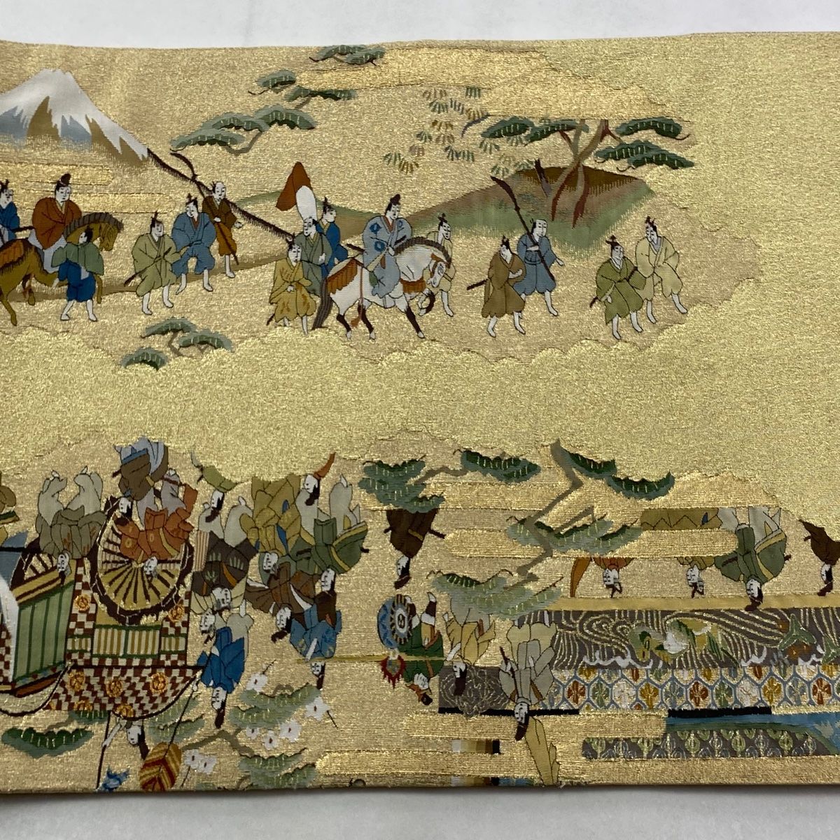  袋帯 建物 人物 金糸 金色 お太鼓柄 正絹 袋帯 帯