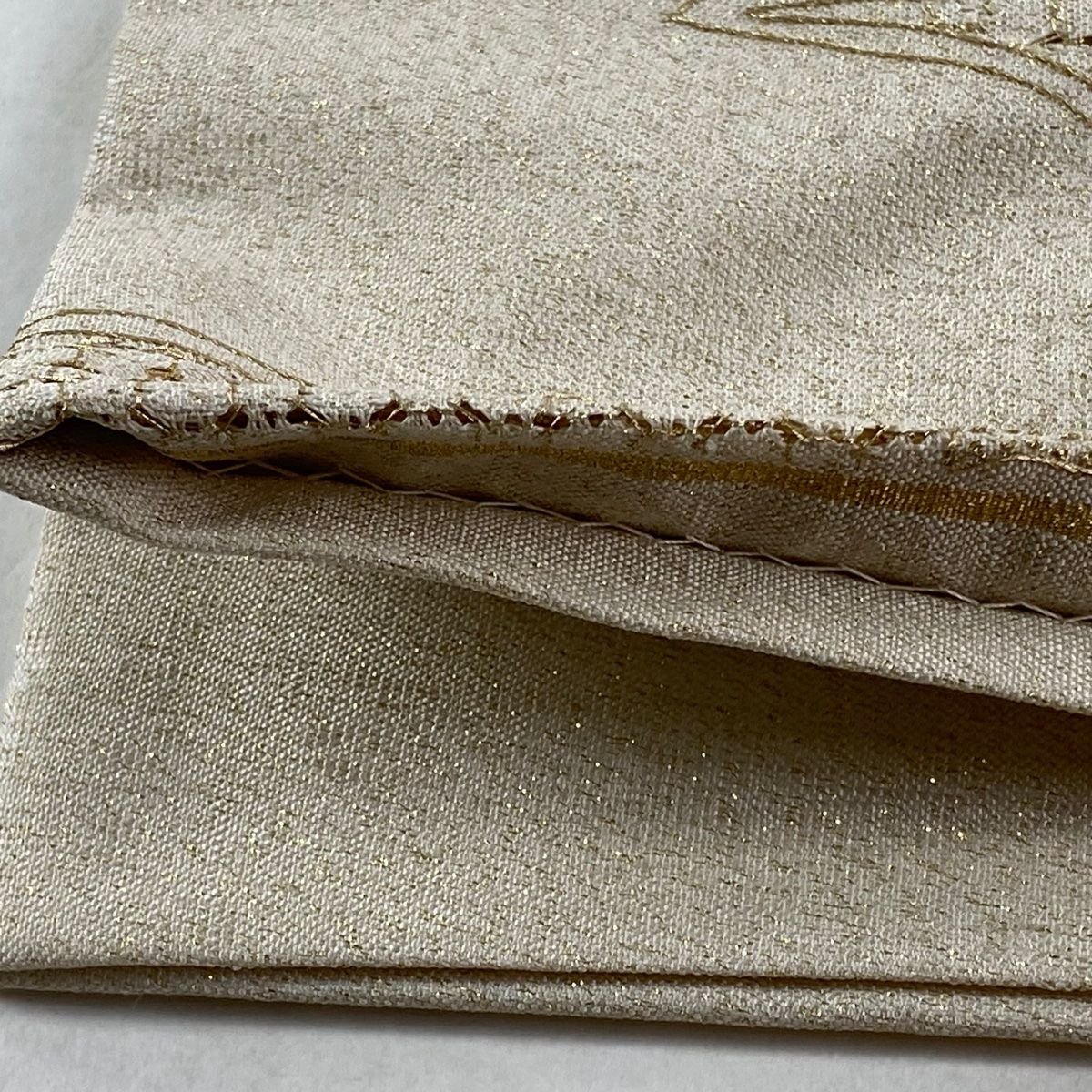  袋帯 草花 霞 金銀糸 刺繍 ベージュ お太鼓柄 正絹 袋帯 帯