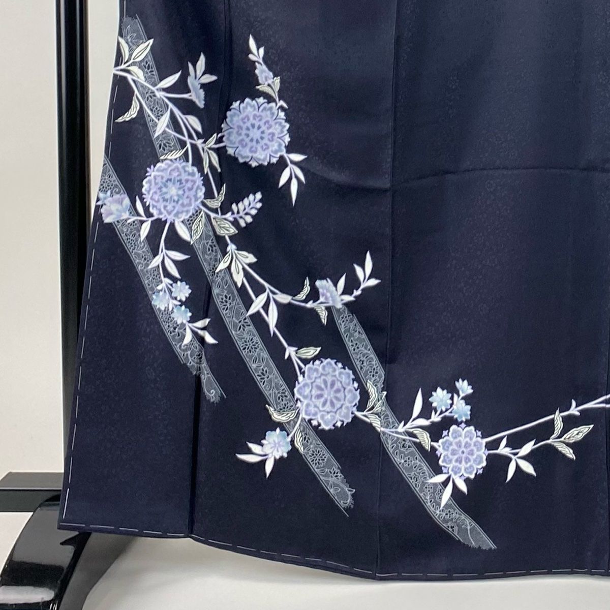 付下げ 身丈167 cm 裄丈68 L 袷 袋帯セット 華文 花唐草 箔 濃紺 正絹 秀品
