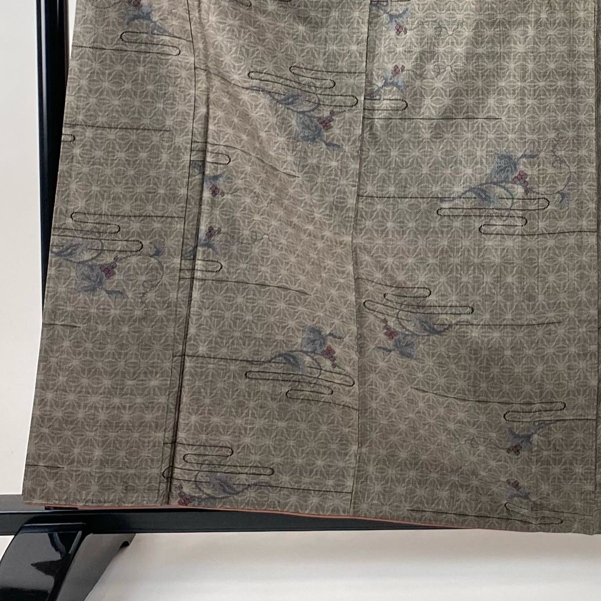 紬 身丈160.5 cm 裄丈65 M 袷 袋帯セット 葉と実 ヱ霞 焦茶色 正絹 秀品